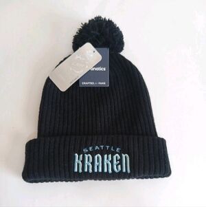 NEW Seattle Kraken Fanatics NHL Black Pom Pom Beanie Knit Hat Toque Hockey NWT